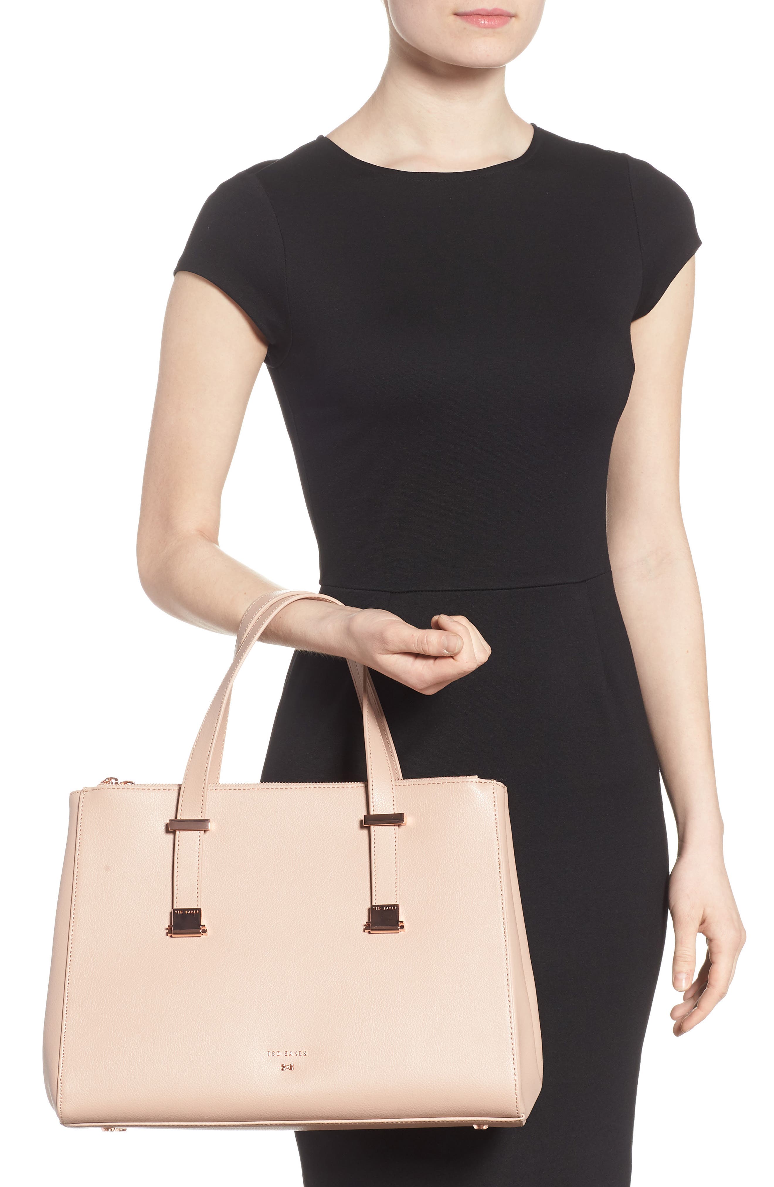 Aminaa Large Adjustable Handle Leather Shopper, Alternate, color, MINK