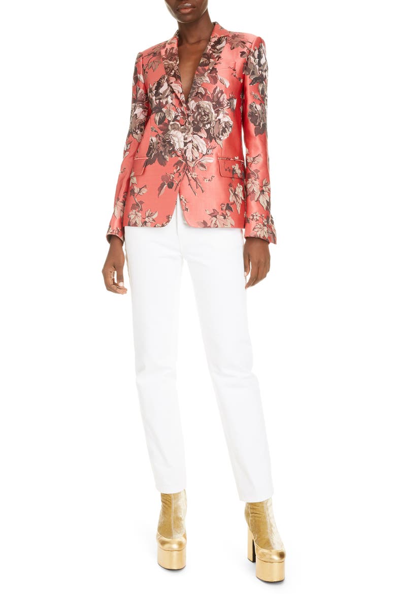 Belma Floral Silk Blend Blazer, Alternate, color, CORAL