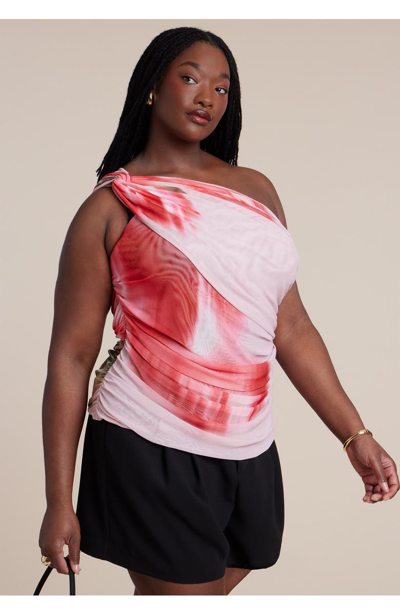 ELOQUII Twist Drape Sheer Mesh Top, Main, color, Bloom Tide Floral