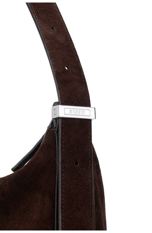 Staud Demy Large Leather-trimmed Suede Shoulder Bag In Brown