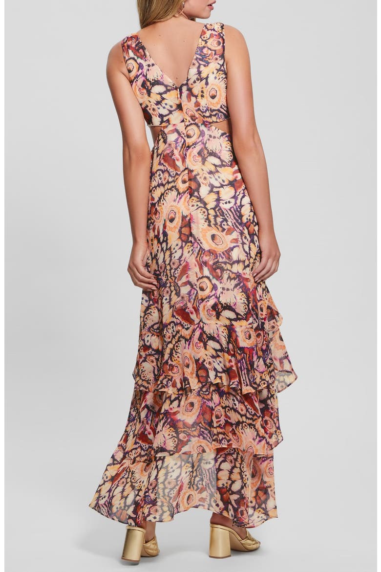 Leisha Sleeveless Ruffle High-Low Dress, Alternate, color, MULTI BEIGE
