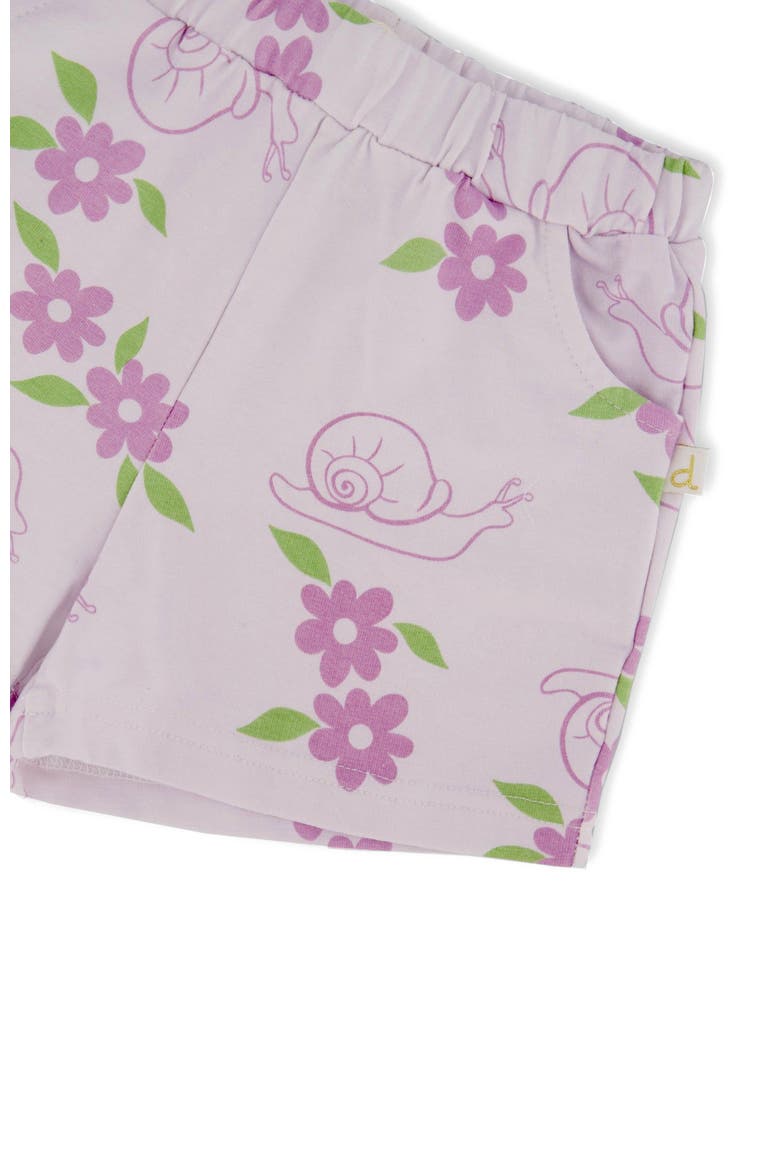 French Terry Snails Shorts, Alternate, color, Lilac Snails Print