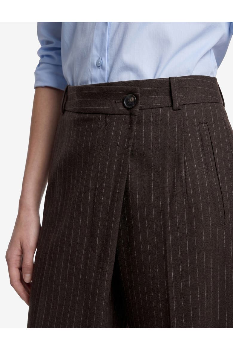 Pinstriped Wide Leg Asymmetric Tailored Baggy Pants with Pleats, Alternate, color, BROWN STRIPE