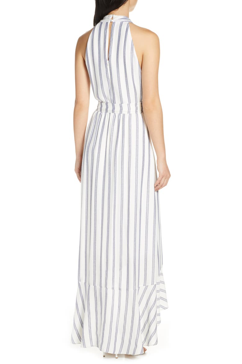 Metallic Stripe Halter Maxi Dress, Alternate, color, IVORY/ BLUE
