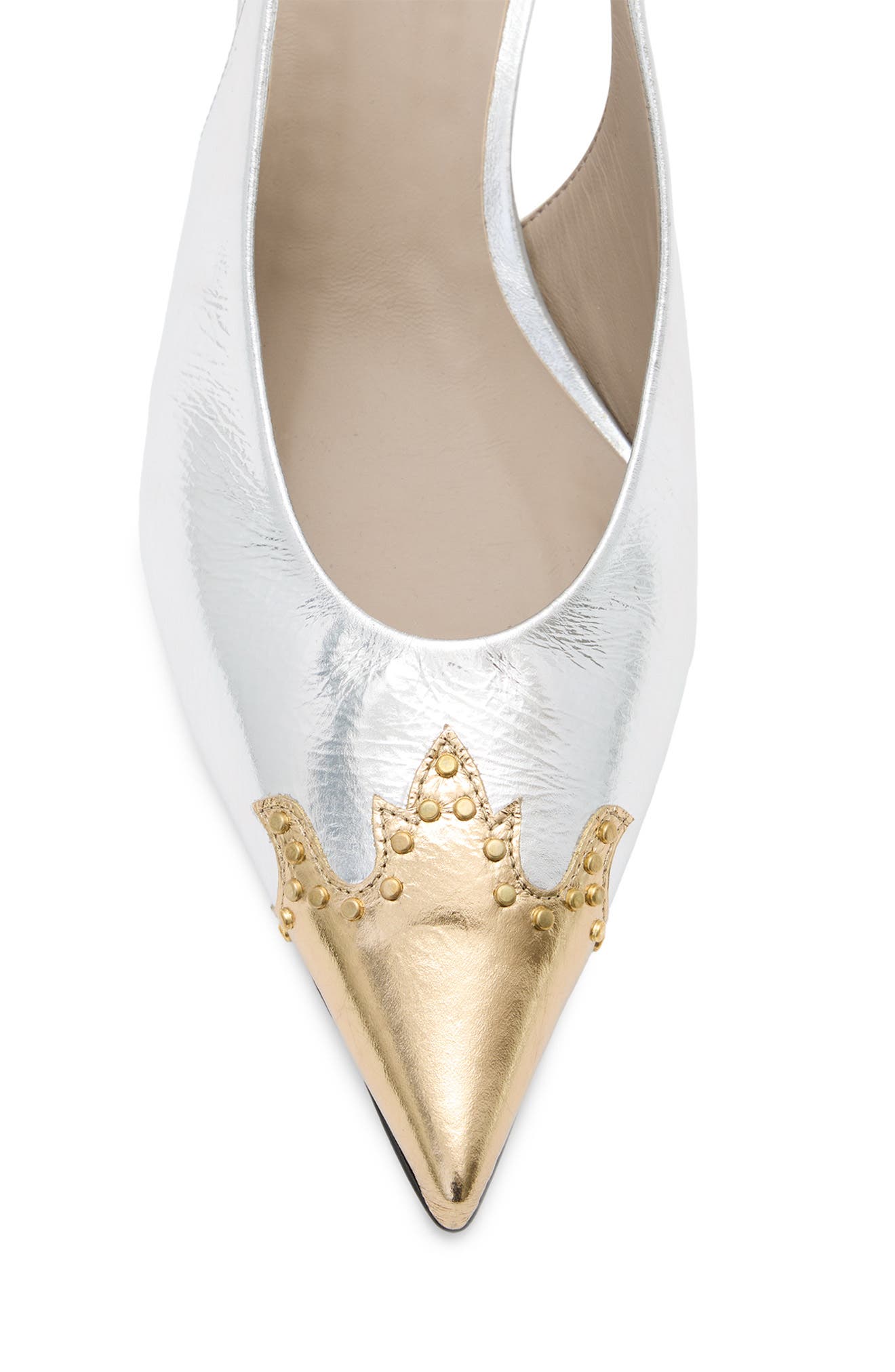 AllSaints Denver Pointed Toe Slingback Pump, Alternate, color, Silver/ Gold