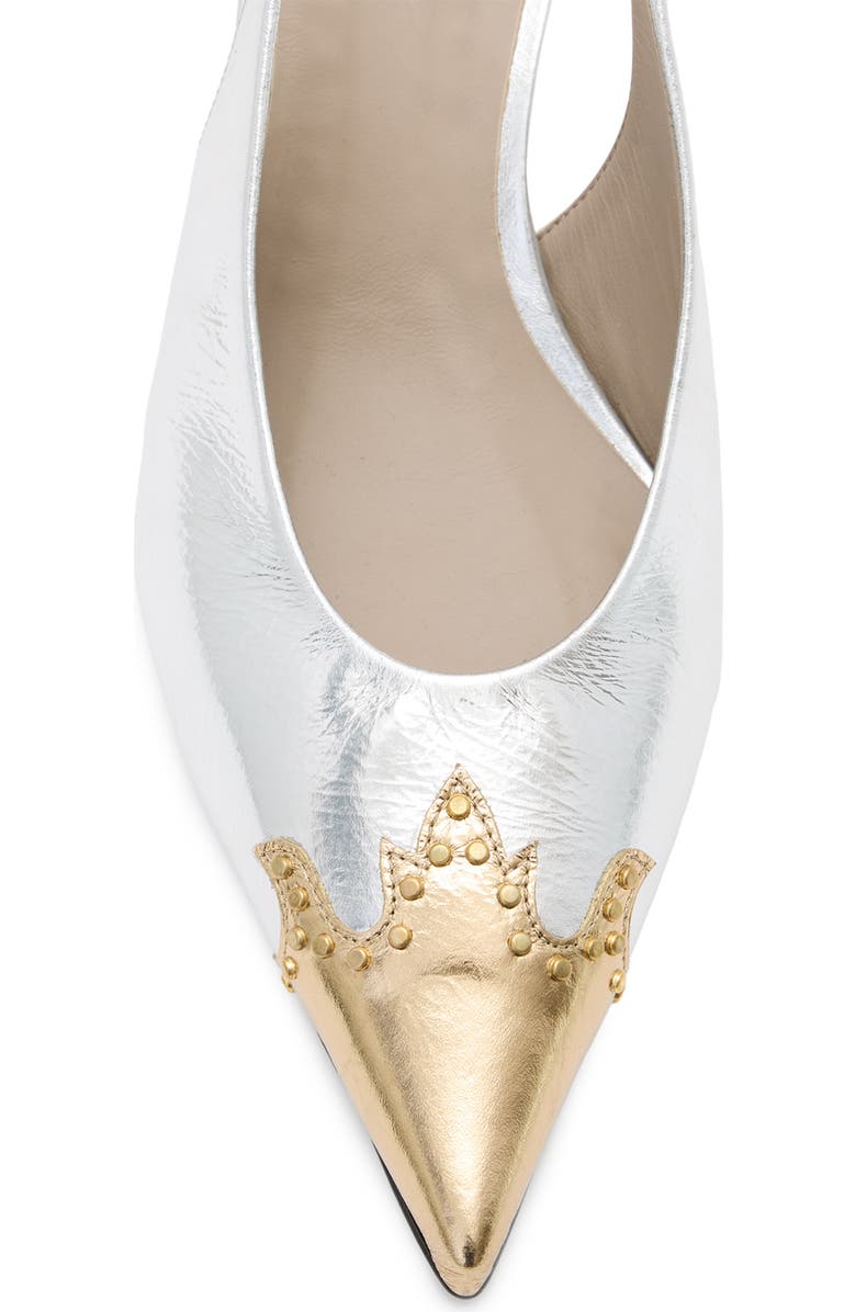 AllSaints Denver Pointed Toe Slingback Pump, Alternate, color, Silver/ Gold