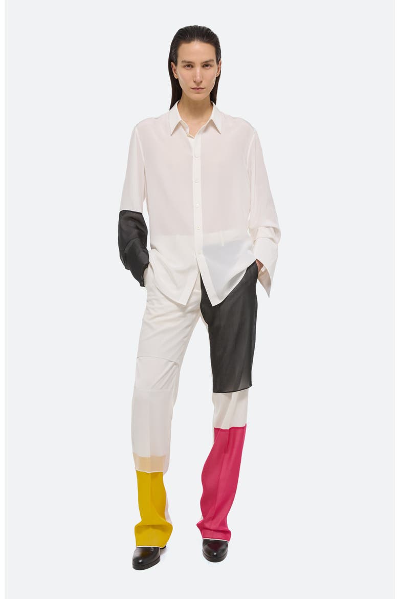 Relaxed Silk Button-Up Shirt, Alternate, color, WHITE/BLACK