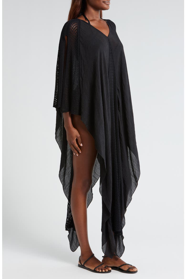 Open Stitch Detail Cover-Up Caftan Dress, Alternate, color, BLACK