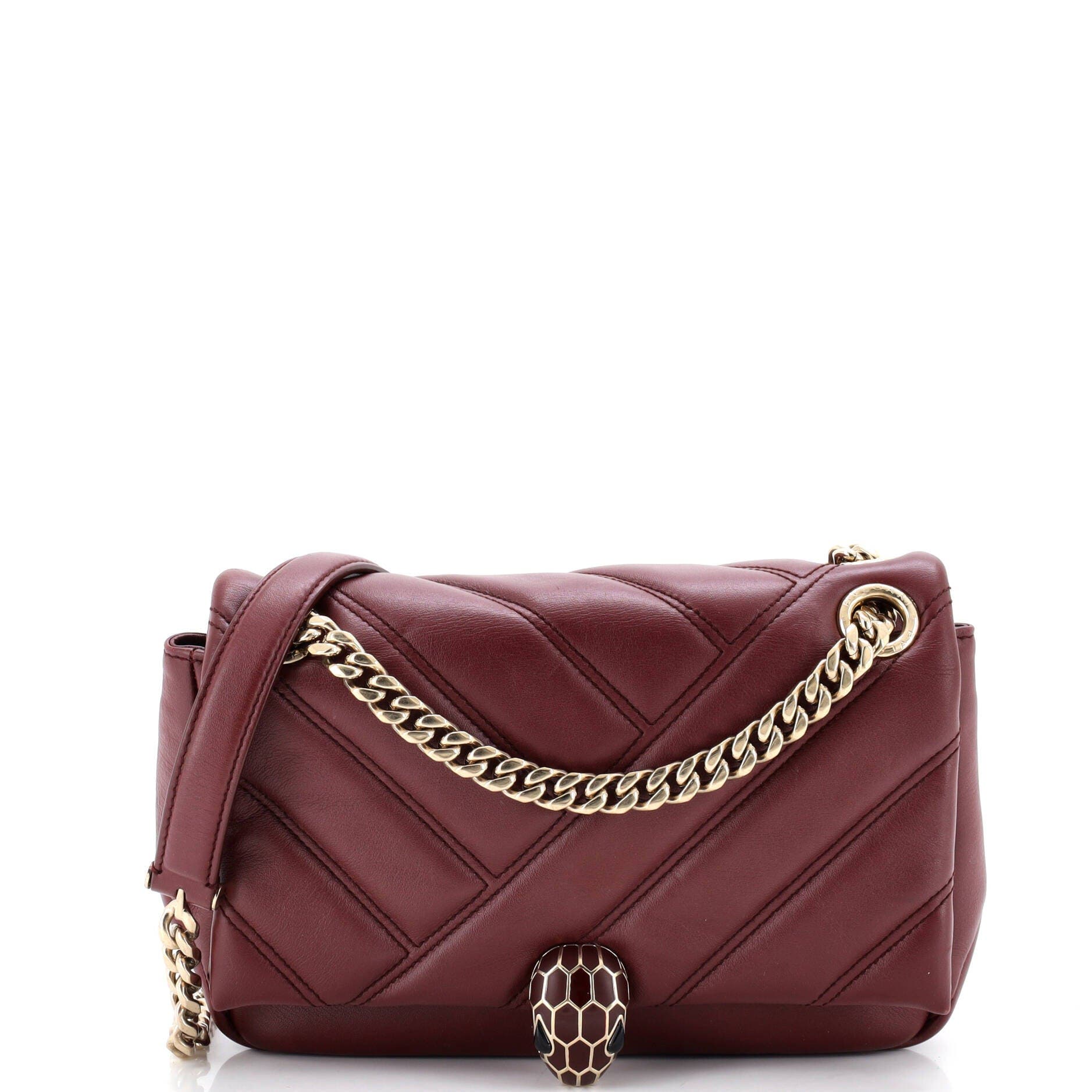 Serpenti Cabochon Shoulder Bag Diagonal Quilted Leather Small, Main, color, Red
