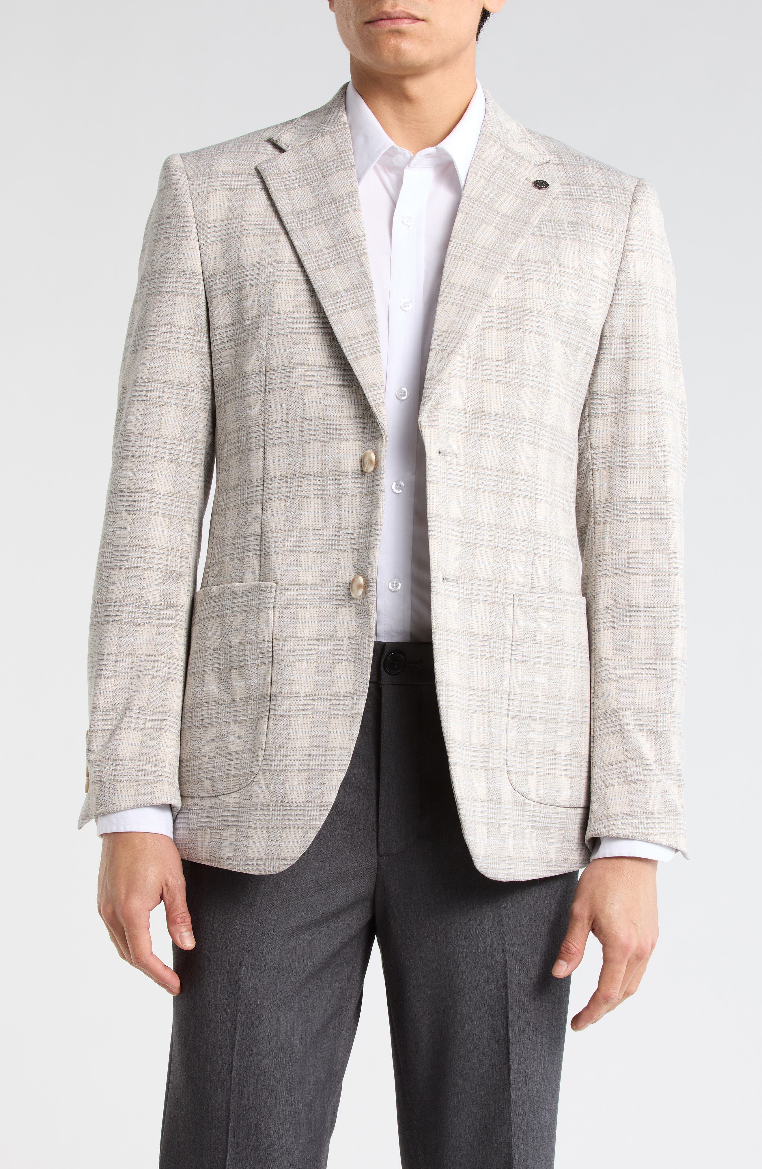 T.R. PREMIUM Slim Fit Plaid Cotton Blend Blazer