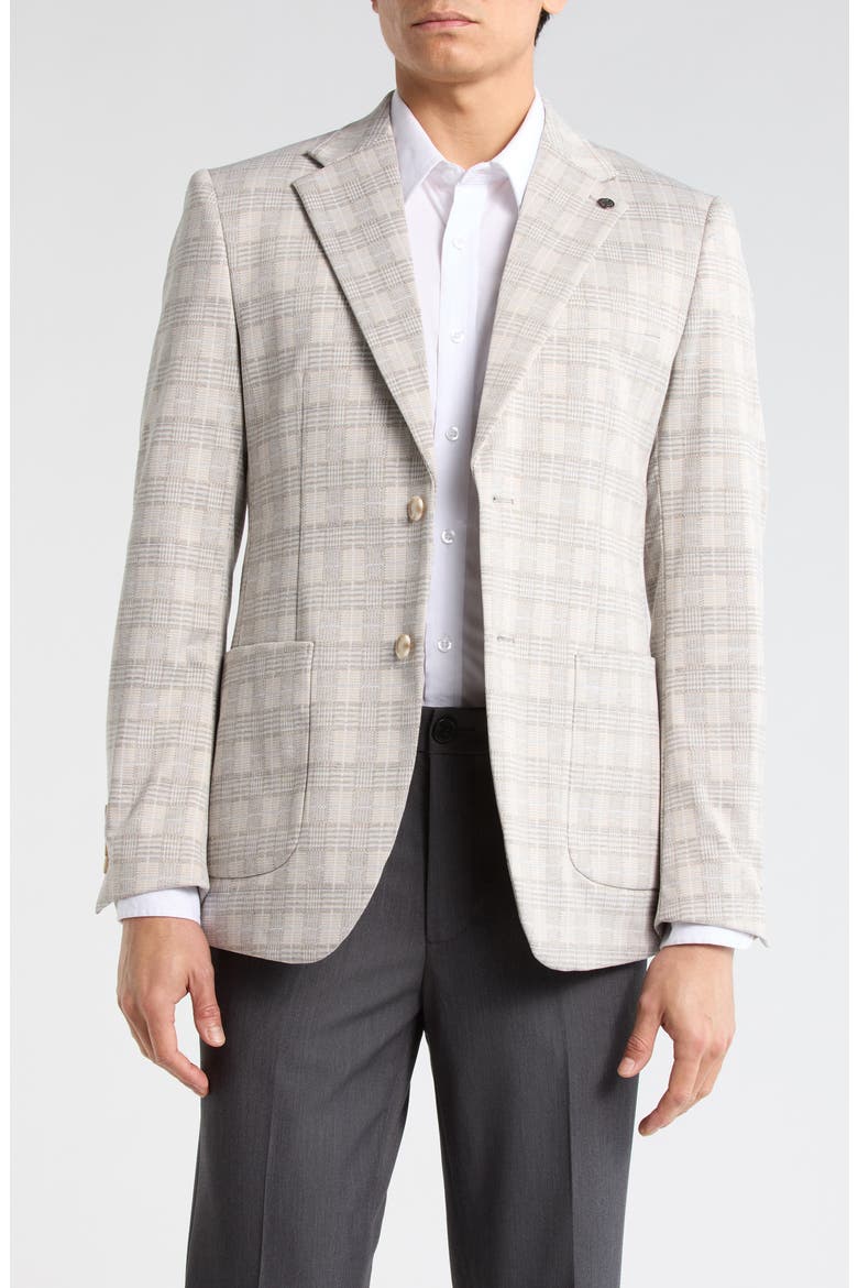 Slim Fit Plaid Cotton Blend Blazer, Main, color, BEIGE