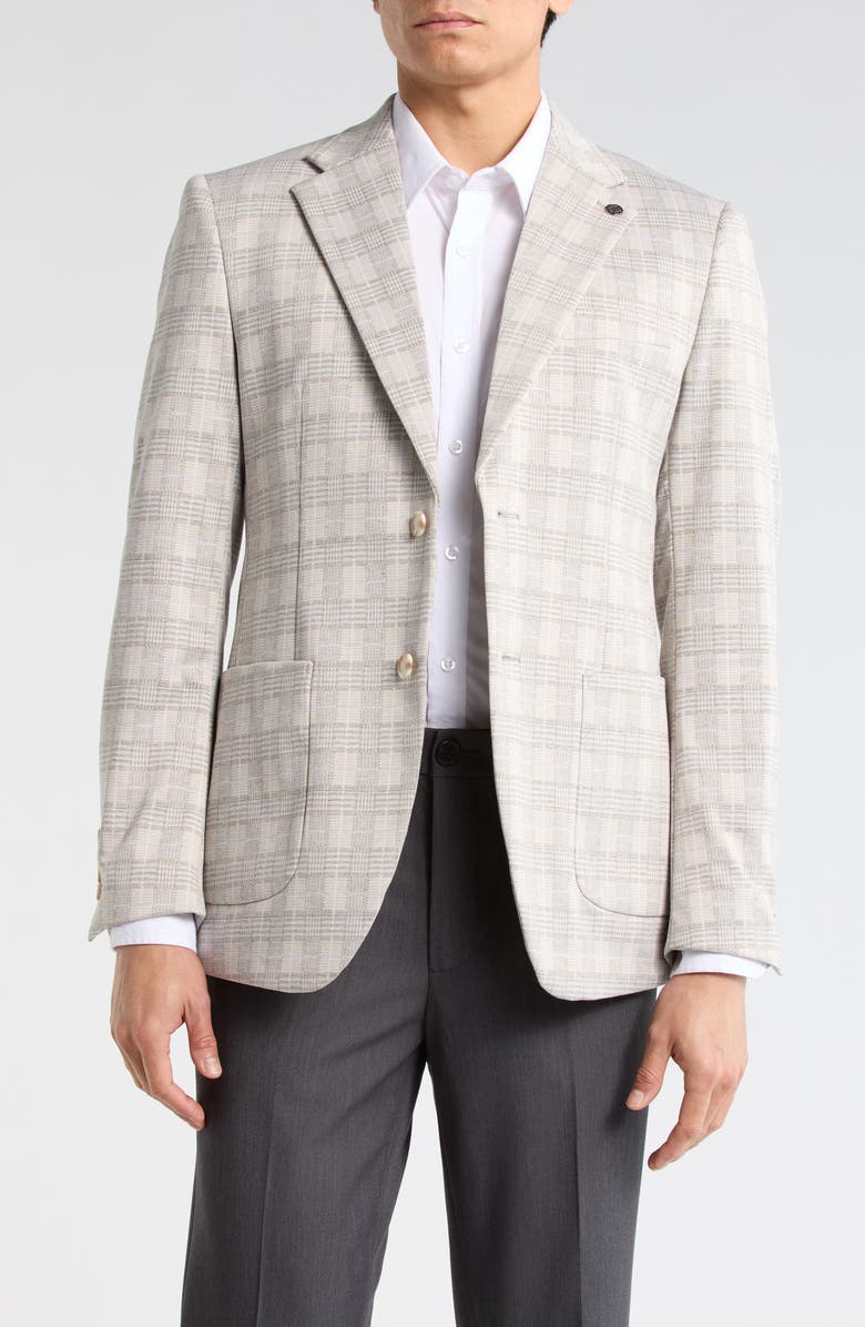 T.R. PREMIUM Slim Fit Plaid Cotton Blend Blazer, Main, color, 