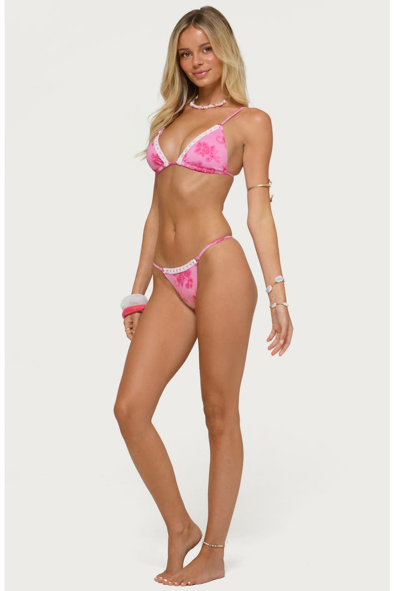 Zadia Floral Lace Trim Bikini Bottoms, Alternate, color, PINK