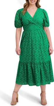 Kensie Cotton Eyelet Midi Dress