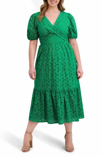 Kensie Cotton Eyelet Midi Dress
