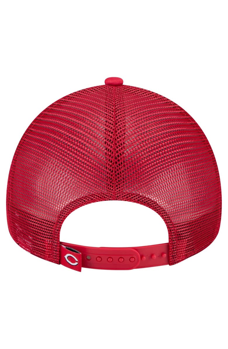 New Era Men's New Era White/Red Cincinnati Reds Distressed 9FORTY A-Frame Adjustable Trucker Hat, Alternate, color, White