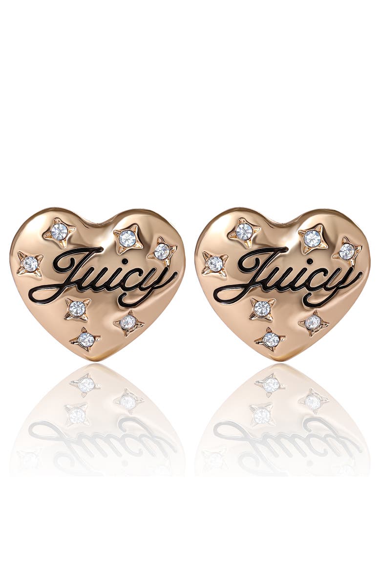 Crystal-Embellished Heart Stud Earrings, Main, color, Gold