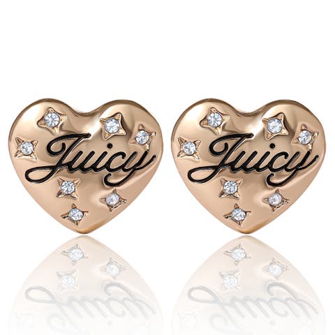 Crystal-Embellished Heart Stud Earrings