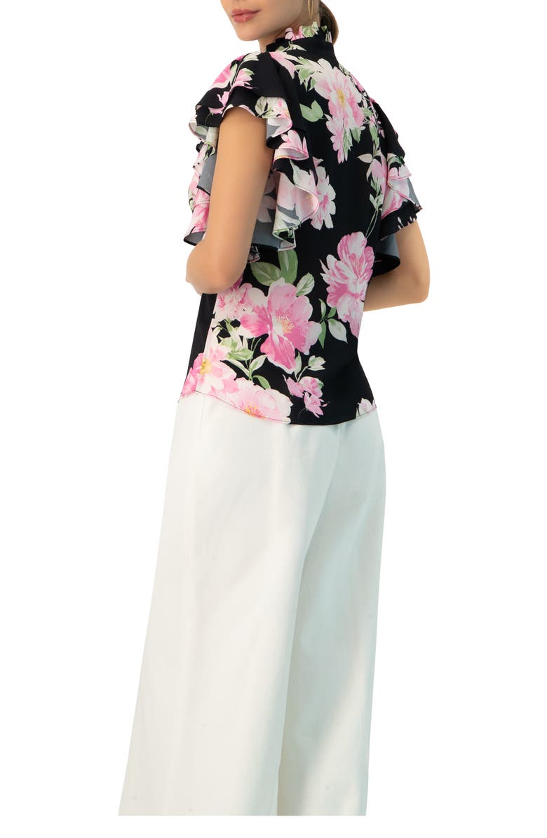 IVONNE Floral Print Blouse with Ruffle Sleeves, Alternate, color, Black