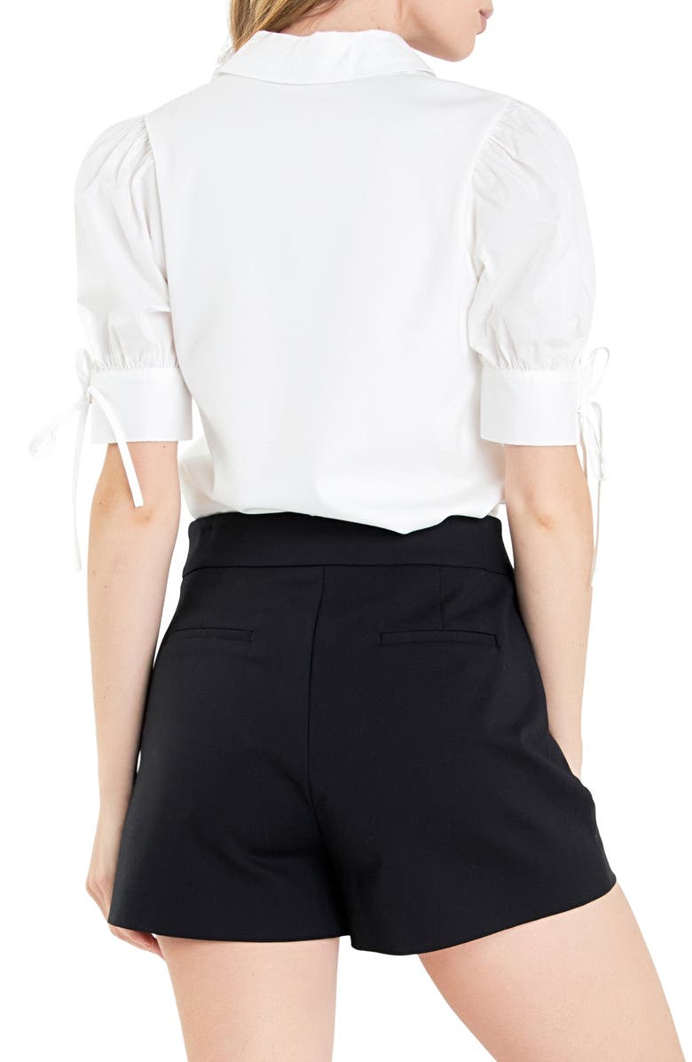 English Factory Mixed Media Puff Sleeve Top, Alternate, color, 