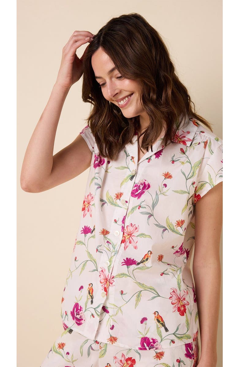 The Cat's Pajamas Luxe Pima Cropped Pajama Print Set, Alternate, color, Rosa & Bird