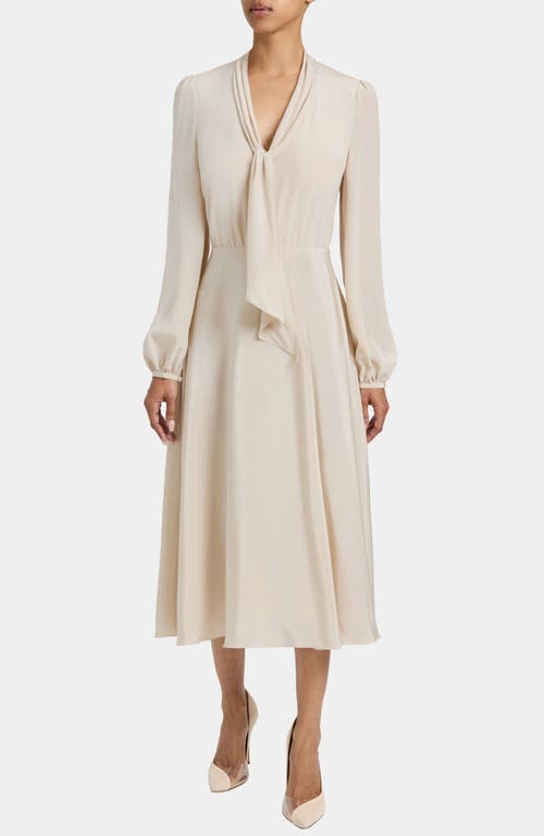 Santorelli Jenn Silk Midi Dress With Drop Neck Tie In Neutral