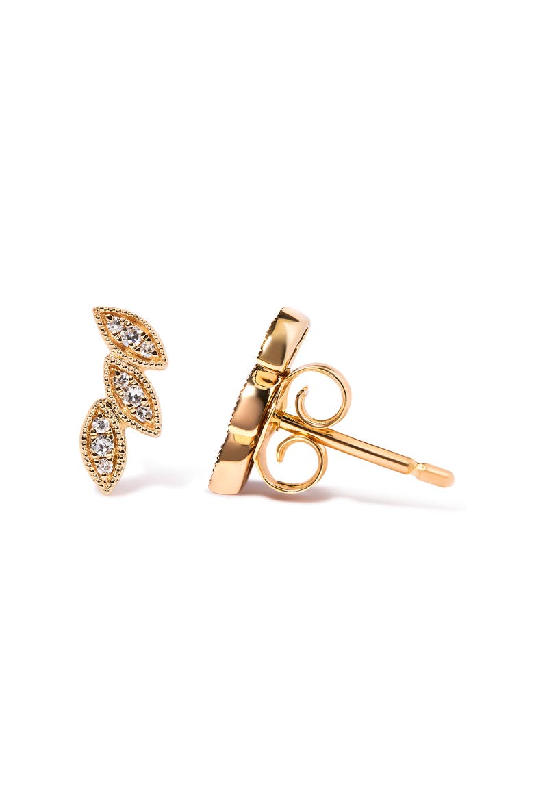 10K Yellow Gold 1/10 Cttw Diamond Triple Leaf Stud Earring, Alternate, color, Yellow