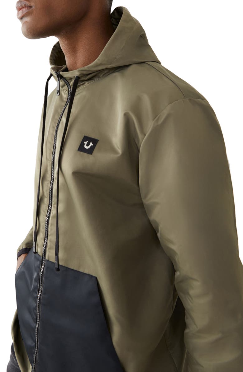True Religion Brand Jeans TRUE RELIGION Water-Repellent Colorblock Hooded Windbreaker Jacket, Alternate, color,
