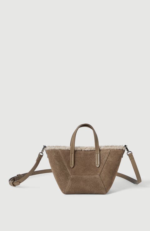 BC Duo mini bag in sparkling textured leather with merino shearling lining and monili
