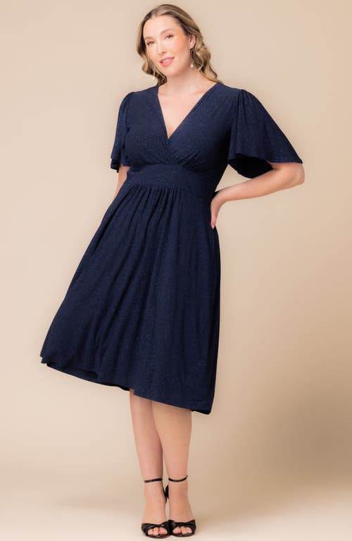 Kiyonna Crystal Cove Metallic Cocktail Dress In Blue