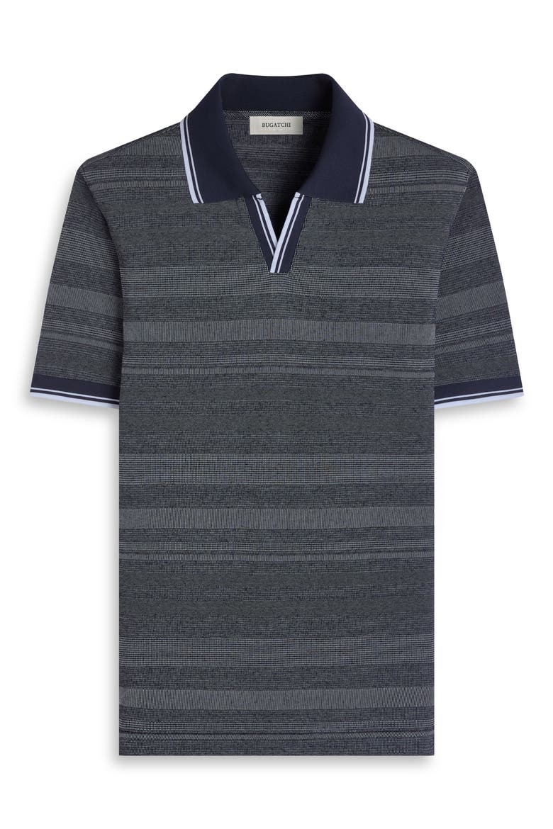 Textured Stripe Johnny Collar Polo, Alternate, color, NAVY