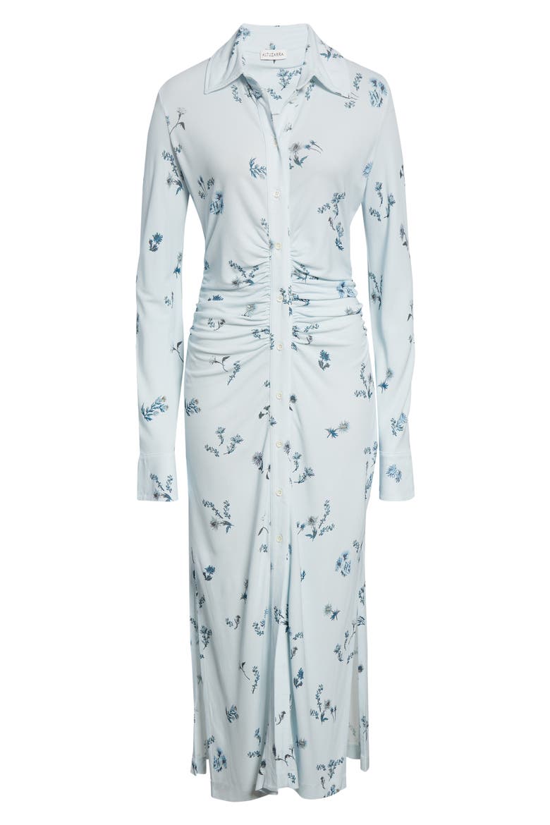 Claudia Floral Ruched Long Sleeve Jersey Shirtdress, Alternate, color, DANUBE SHIBORI FLOWER