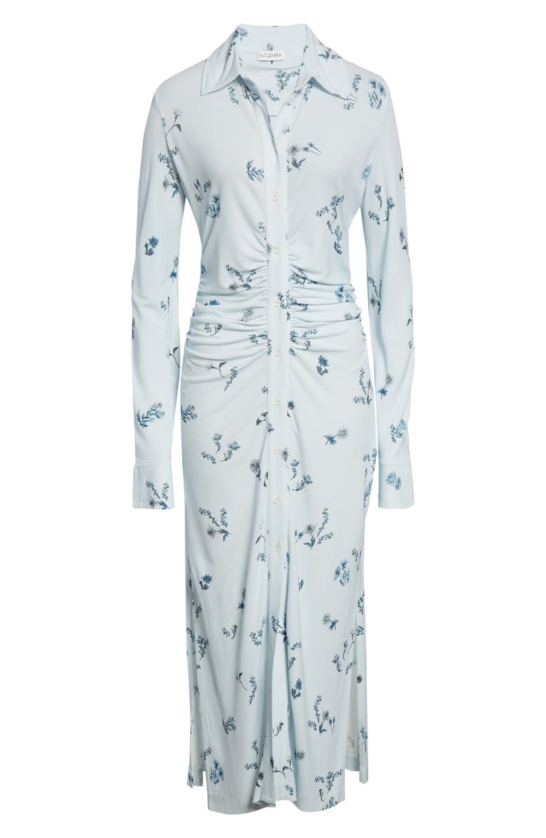 Altuzarra Claudia Floral Ruched Long Sleeve Jersey Shirtdress, Alternate, color, Danube Shibori Flower