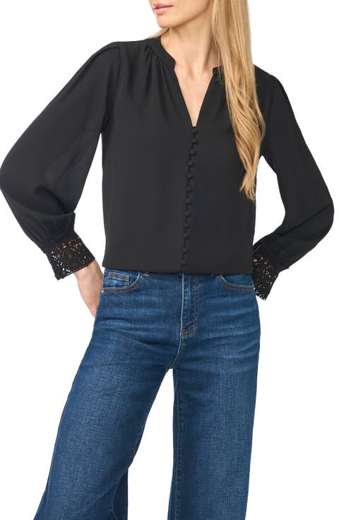 Lace Cuffed Button-Front Top