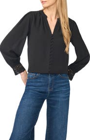 CeCe Lace Cuffed Button-Front Top