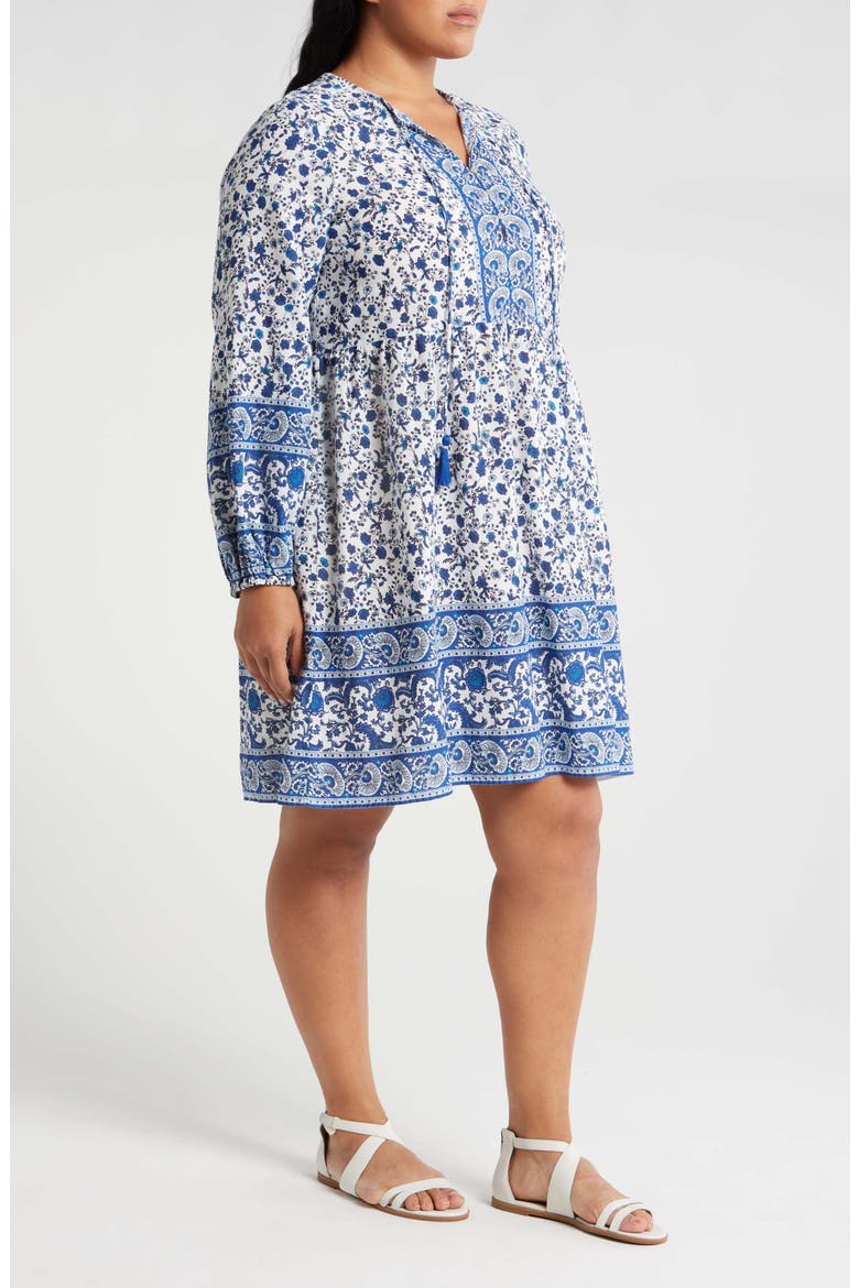 Milan Long Sleeve Organic Cotton Tunic Dress, Alternate, color, SNOW WHITE MILAN MAZARIN BLUE