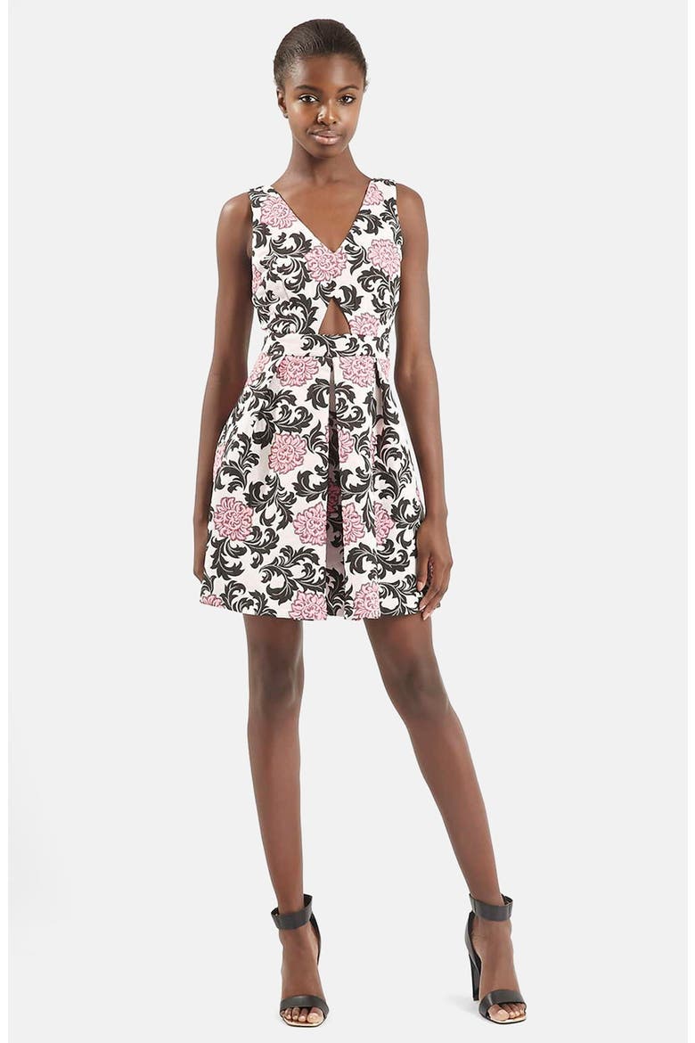 Floral Jacquard Pleated Dress, Alternate, color, PINK MULTI