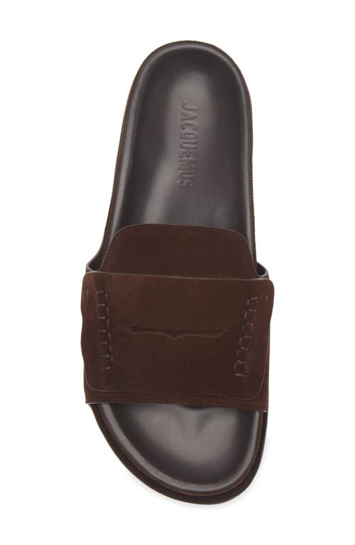 Jacquemus Diamond Cut Suede Slides With Flat Sole In Brown