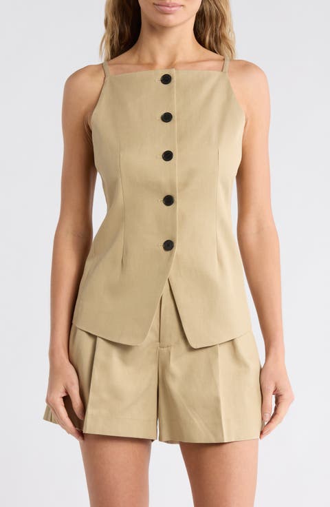Harlow Square Neck Drapey Twill Vest