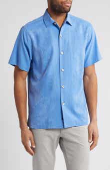 Bali Border Floral Jacquard Short Sleeve Silk Button-Up Shirt