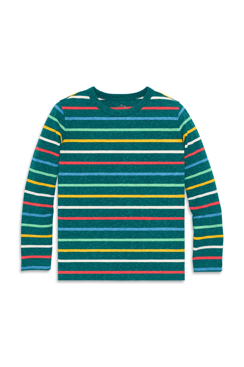 Kids Heathered Long Sleeve Rainbow Stripe Tee, Main, color, Heathered Spruce Rainbow