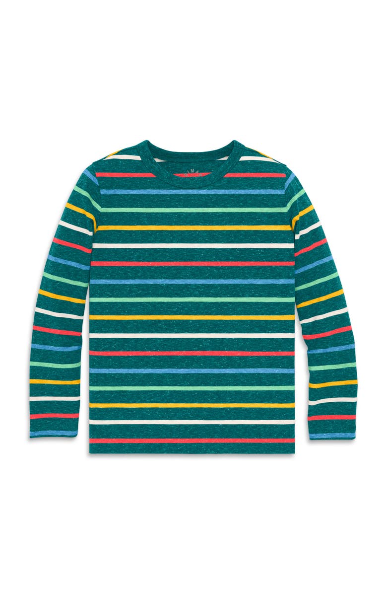 Primary Kids Heathered Long Sleeve Rainbow Stripe Tee, Main, color, Heathered Spruce Rainbow