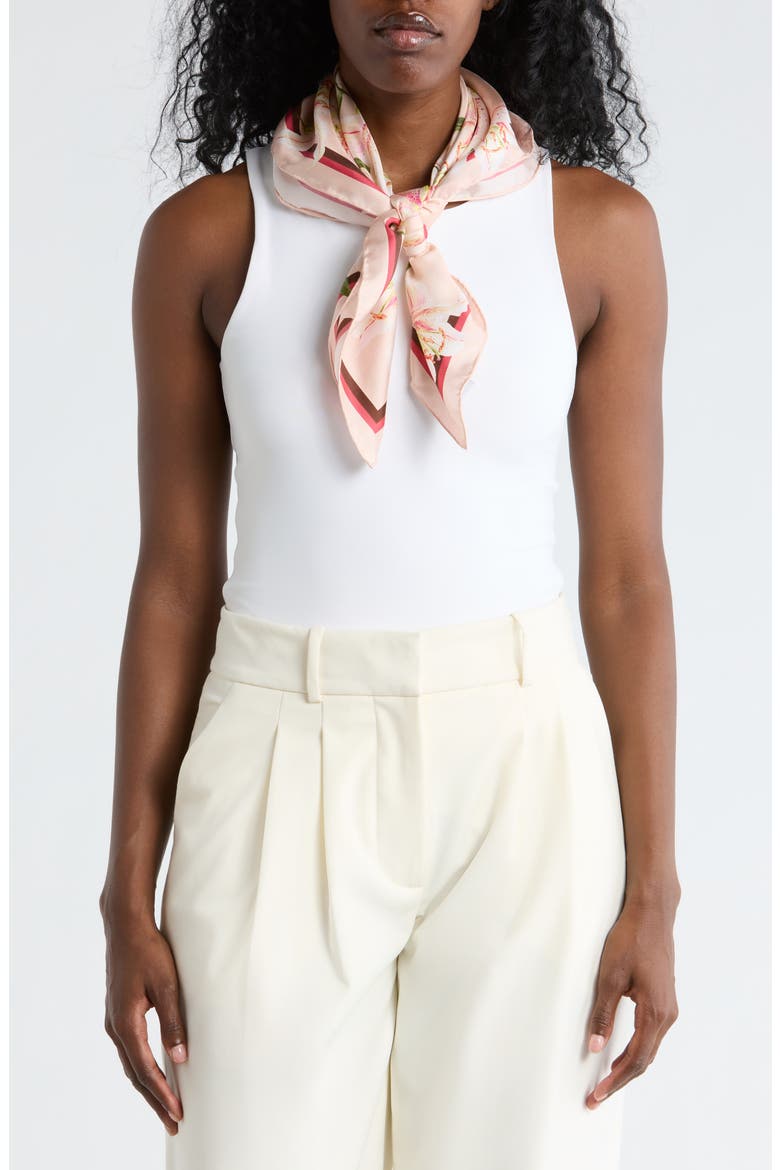 Floral Silk Square Scarf, Main, color, PINK
