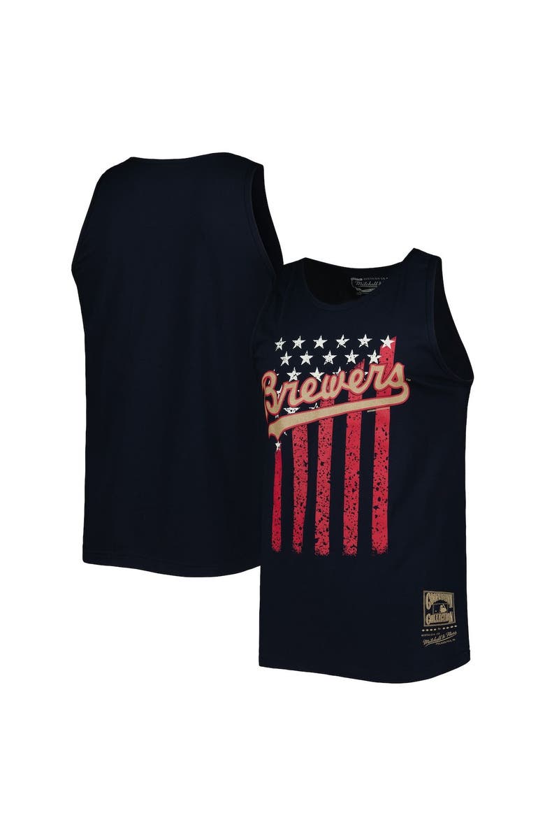 Mitchell & Ness Men's Mitchell & Ness Navy Milwaukee Brewers Cooperstown Collection Stars and Stripes Tank Top, Main, color, Navy