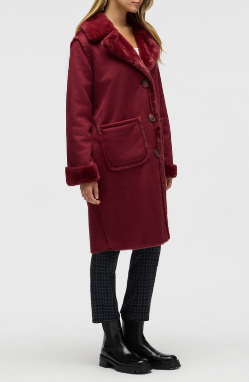 Nvlt Faux Fur Trim Faux Suede Jacket In Burgundy