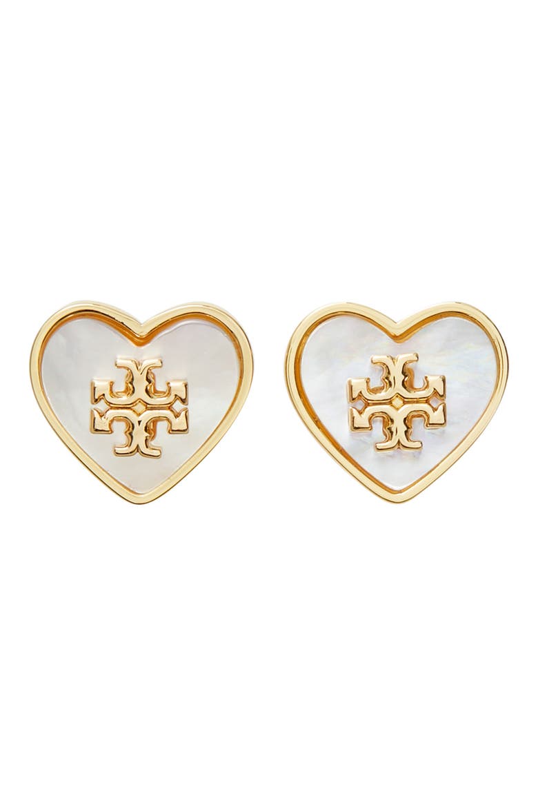 Forget Me Not Heart Stud Earrings, Main, color, TORY GOLD / MOTHER OF PEARL