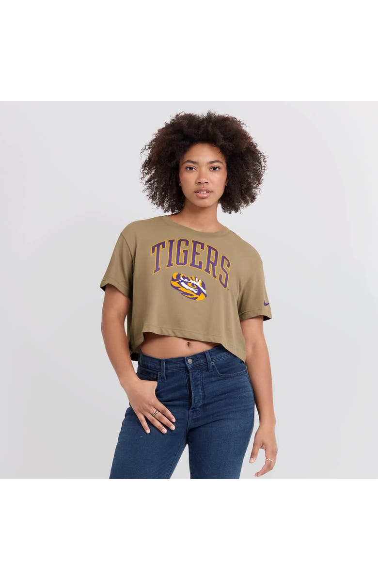 Nike Women's Nike Tan LSU Tigers Power Pursuit Athletic Prep Arch Performance Cropped T-Shirt, Alternate, color, Tan