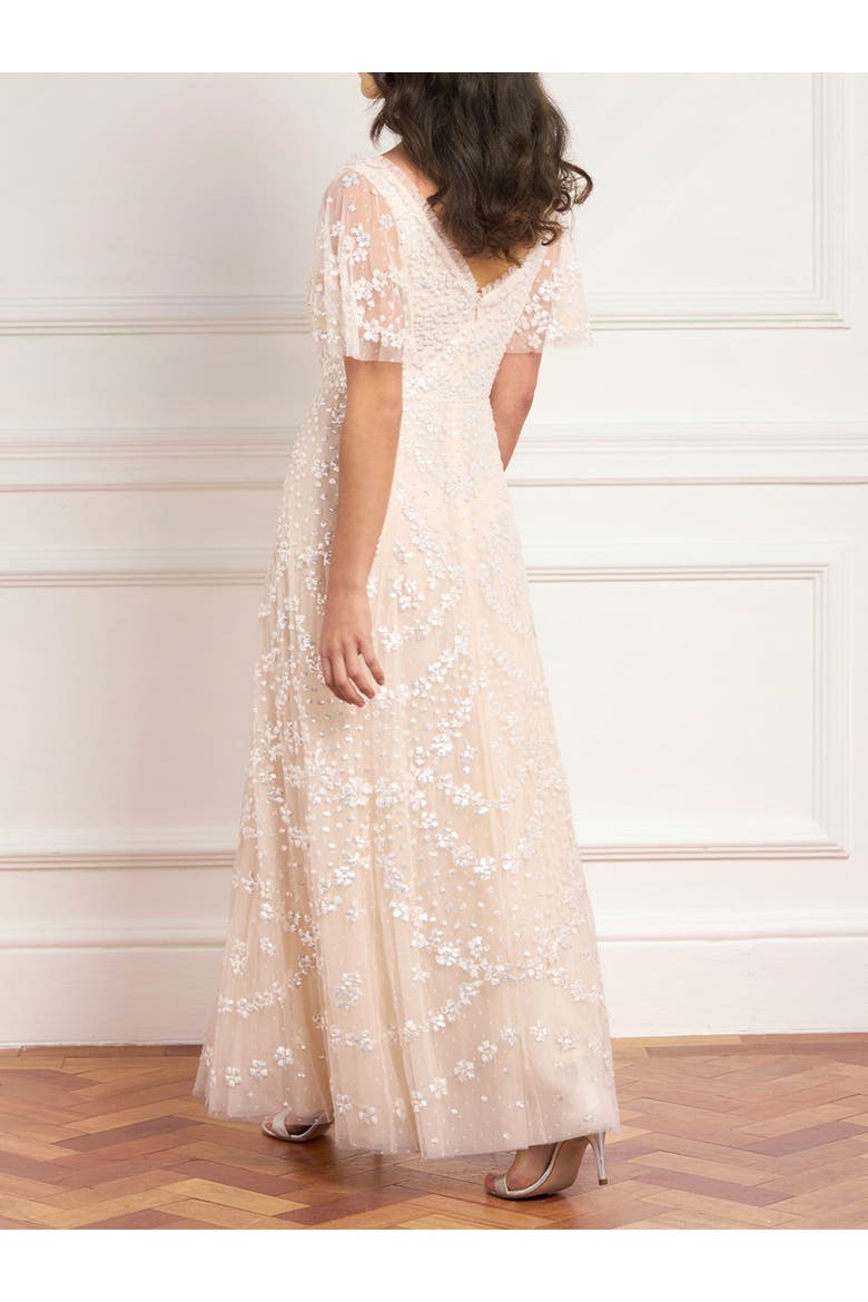 Isobel Sequin Ankle Gown, Alternate, color, Cream