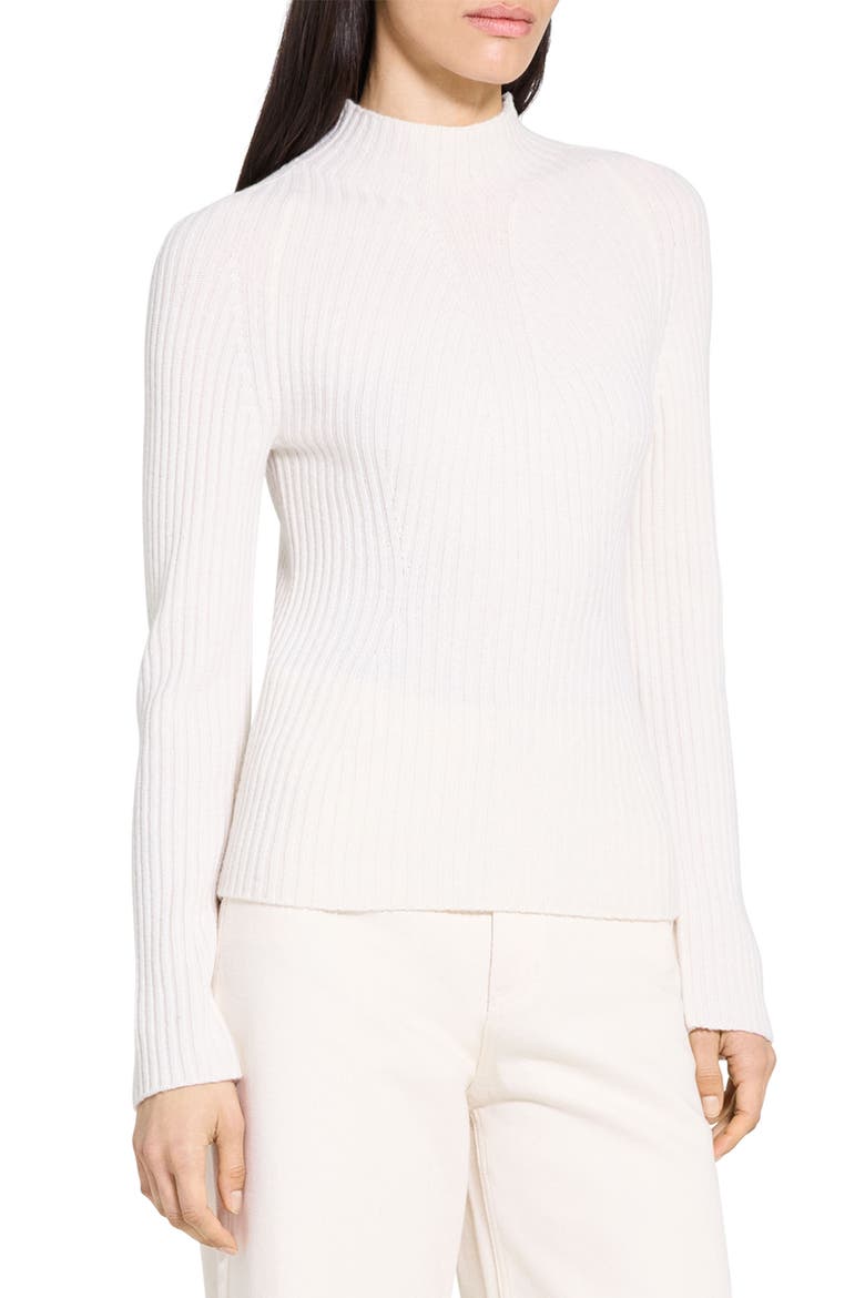 Traveling Mock Neck Rib Cashmere Sweater, Alternate, color, IVORY