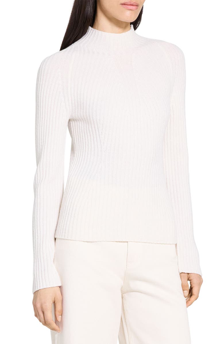 Theory Traveling Mock Neck Rib Cashmere Sweater, Alternate, color, Ivory